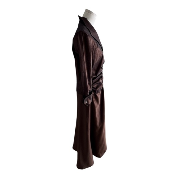 Tadashi Brown Evening Gown Maxi Dress Satin Long Sleeve Wedding MOTB 12 Party - Picture 4 of 9
